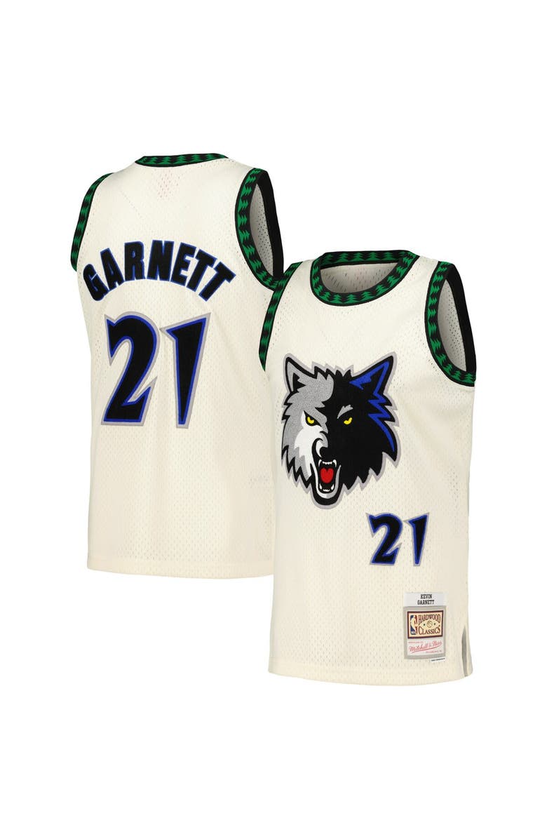Mitchell & Ness Men's Mitchell & Ness Kevin Garnett Cream Minnesota Timberwolves Chainstitch Swingman Jersey, Main, color, Cream