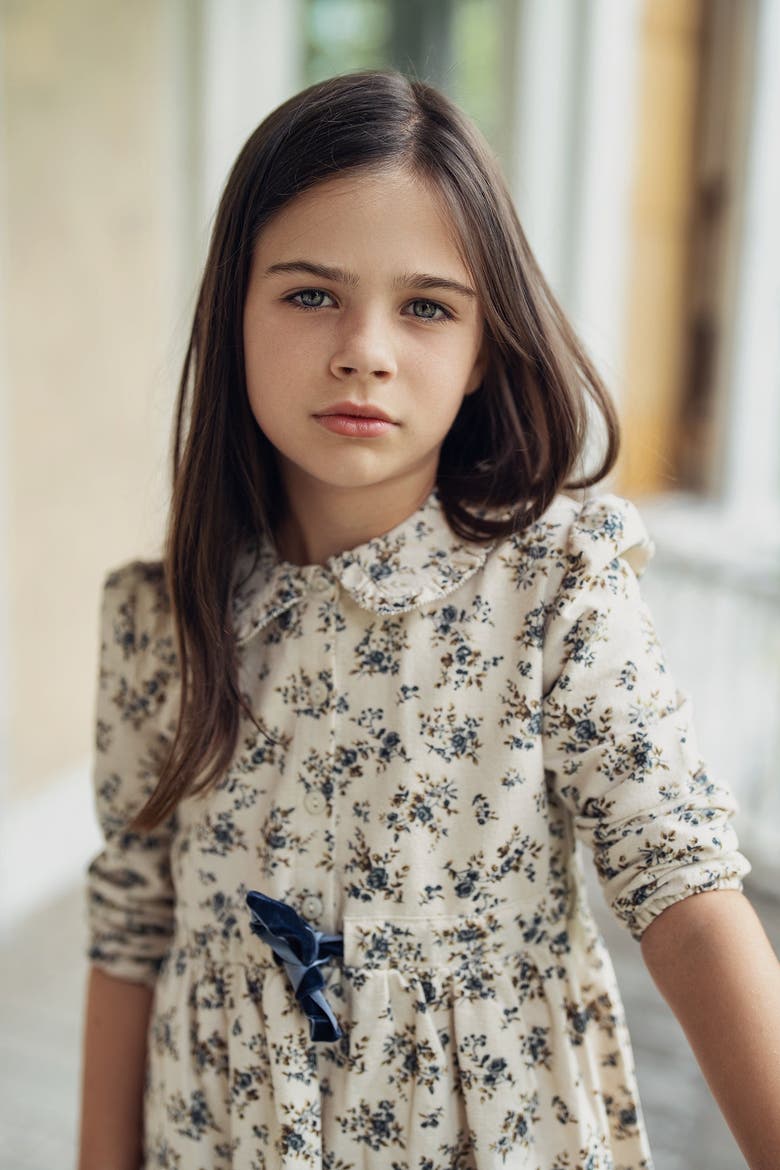 Flower Print Lace Dress with Velvet Tie, Alternate, color, Grey