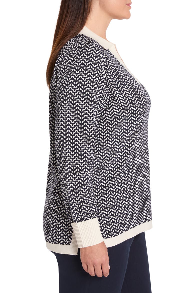 Two-Tone Jacquard Cotton Blend Sweater, Alternate, color, INDIGO MULTI