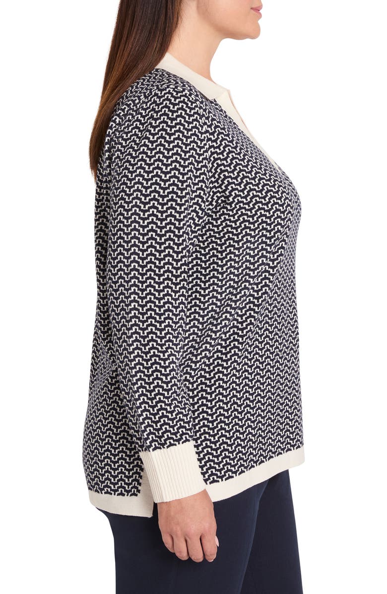 NIC+ZOE Two-Tone Jacquard Cotton Blend Sweater, Alternate, color, Indigo Multi