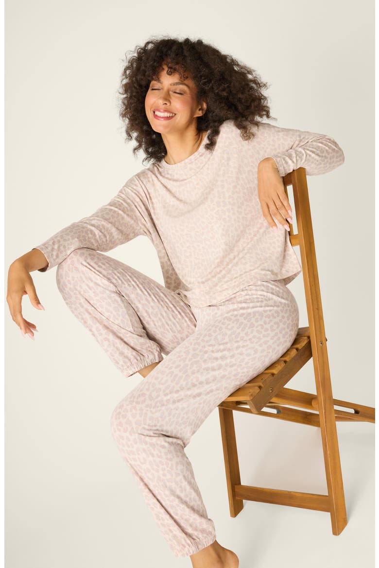 Luxe Leopard Print Jersey Pajamas, Alternate, color, LIGHT BEIGE