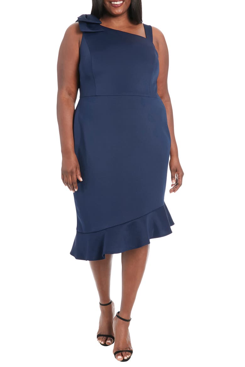One Shoulder Asymmetric Flounce Hem Dress, Main, color, NAVY