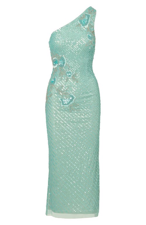 ADRIANNA PAPELL ADRIANNA PAPELL BEADED SEQUIN FLORAL ONE-SHOULDER GOWN 