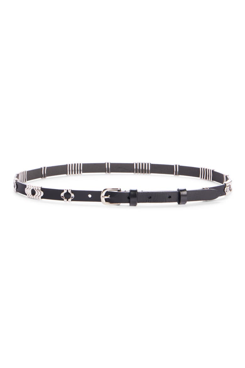 Odena Faithful Leather Belt, Main, color, BLACK/SILVER