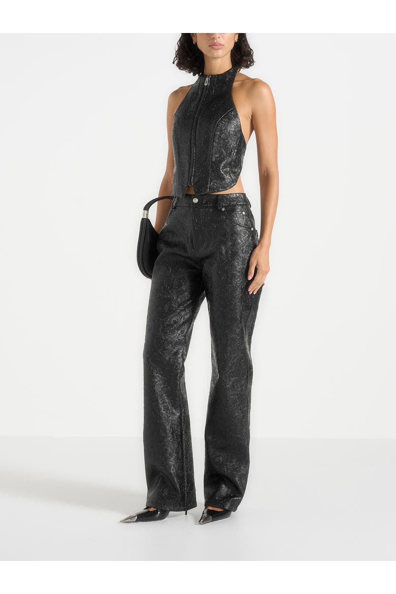 Claudette Embossed Leather Halterneck Backless Top, Alternate, color, Black