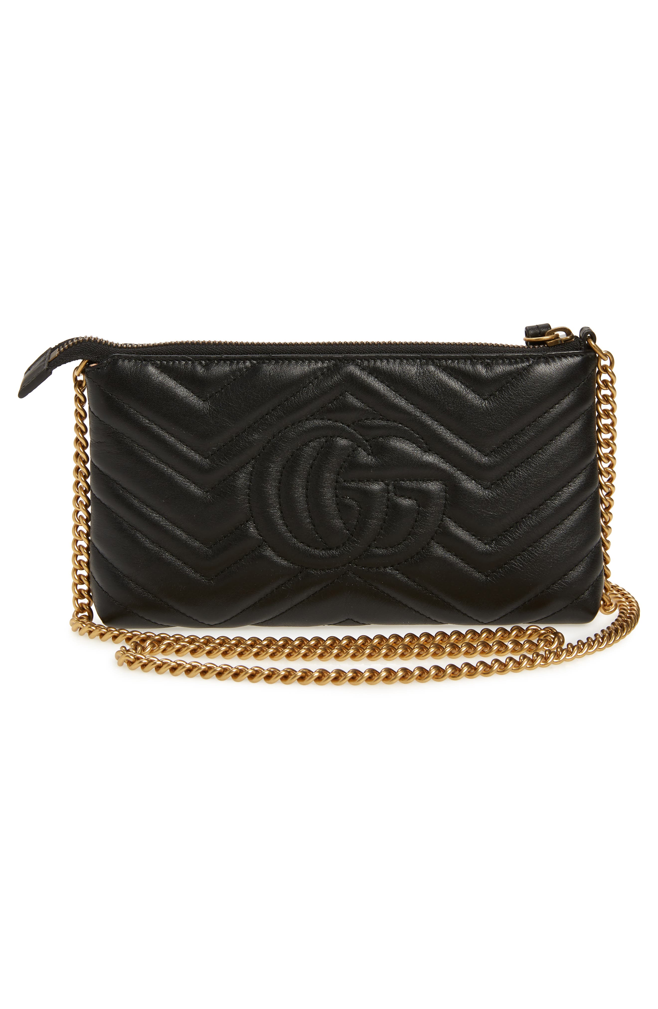 Marmont 2.0 Leather Wallet on a Chain, Alternate, color, NERO