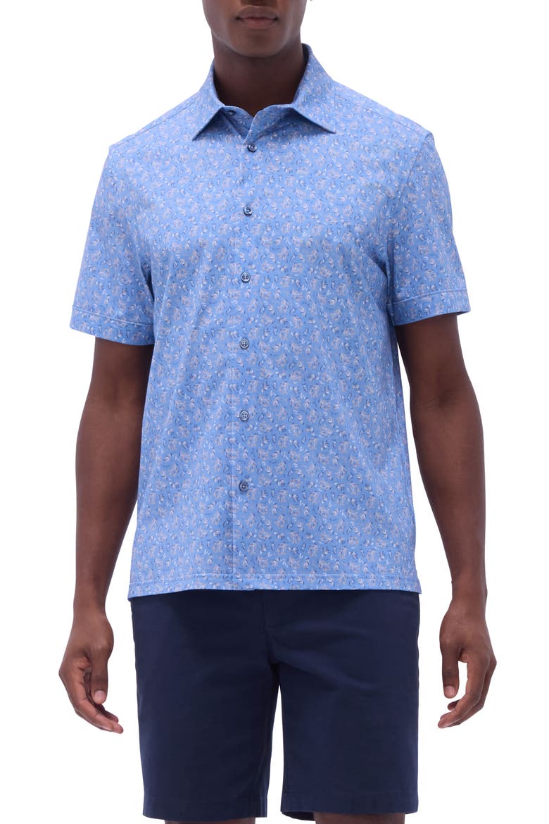 Milo OoohCotton® Print Short Sleeve Button-Up Shirt, Main, color, AIR BLUE