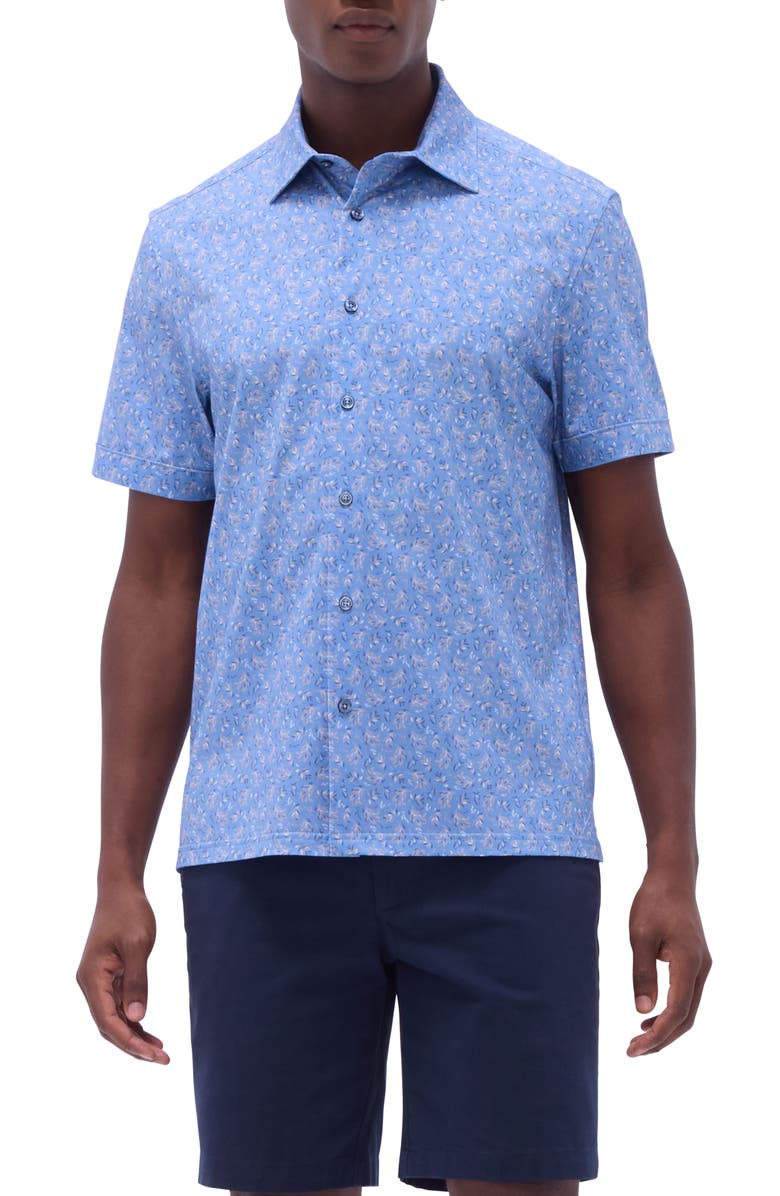 Bugatchi Milo OoohCotton<sup>®</sup> Print Short Sleeve Button-Up Shirt, Main, color, Air Blue