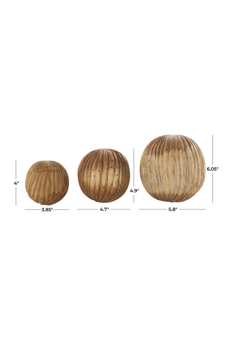 3-Piece Brown Teak Wood Decorative Orbs, Alternate, color, BROWN