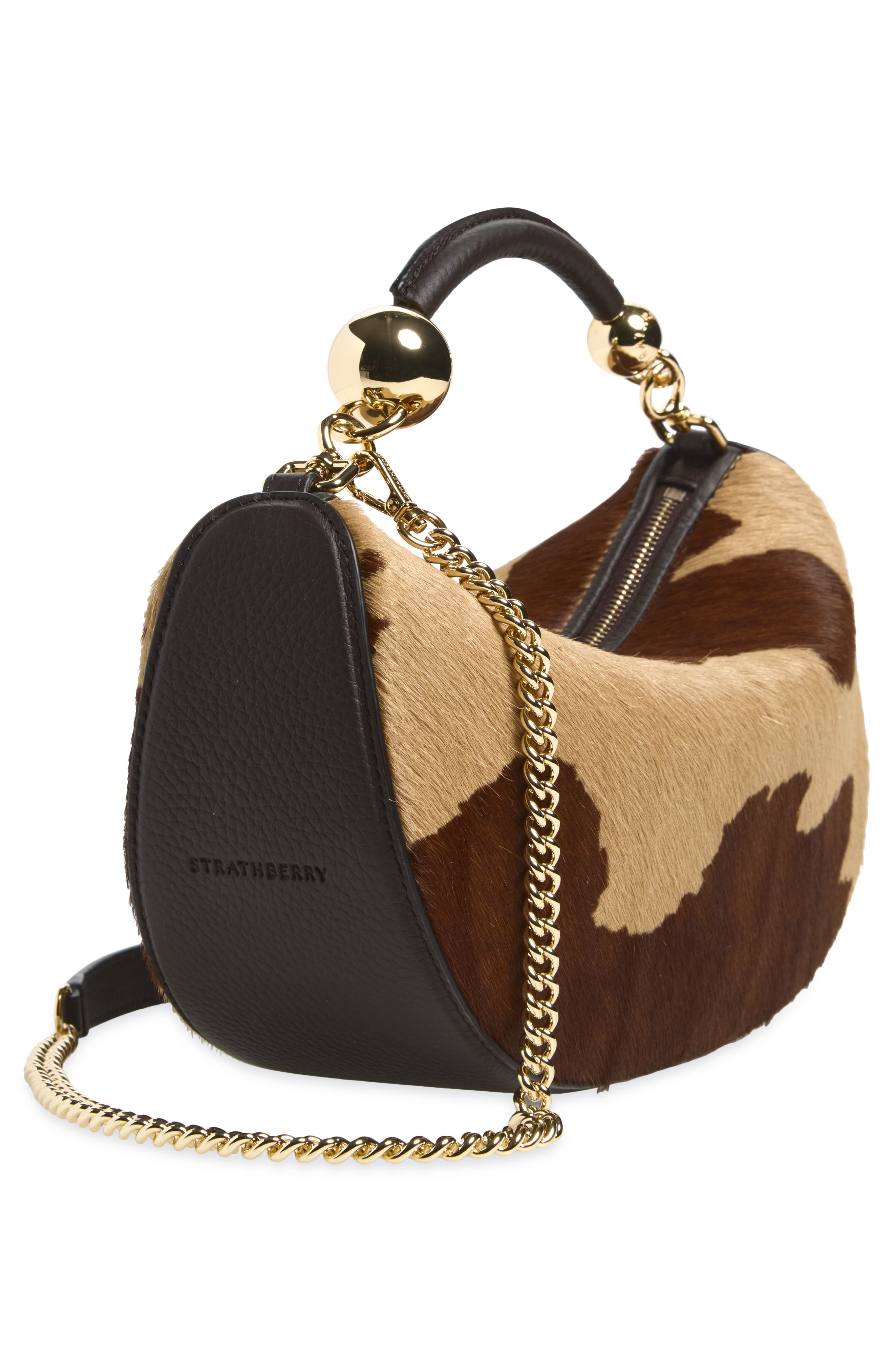 Mini Crescent Moon Genuine Calf Hair Shoulder Bag, Alternate, color, PRINTED SPOT