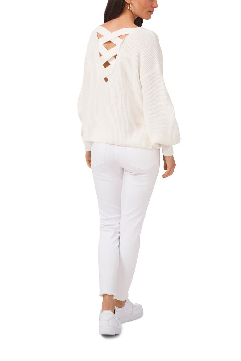Cross Back Bubble Sleeve Sweater, Alternate, color, ANTIQUE WHITE