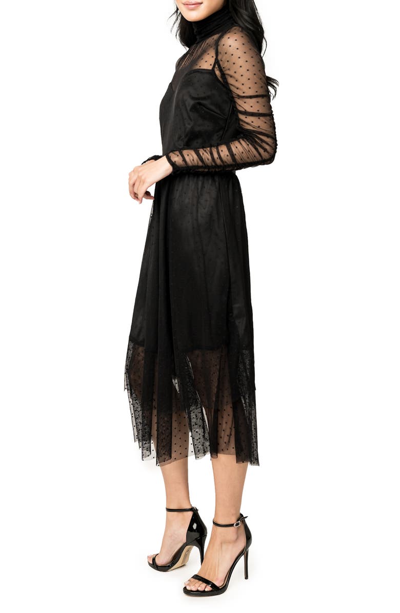 GIBSONLOOK Swiss Dot Long Sleeve Midi Dress, Alternate, color, 