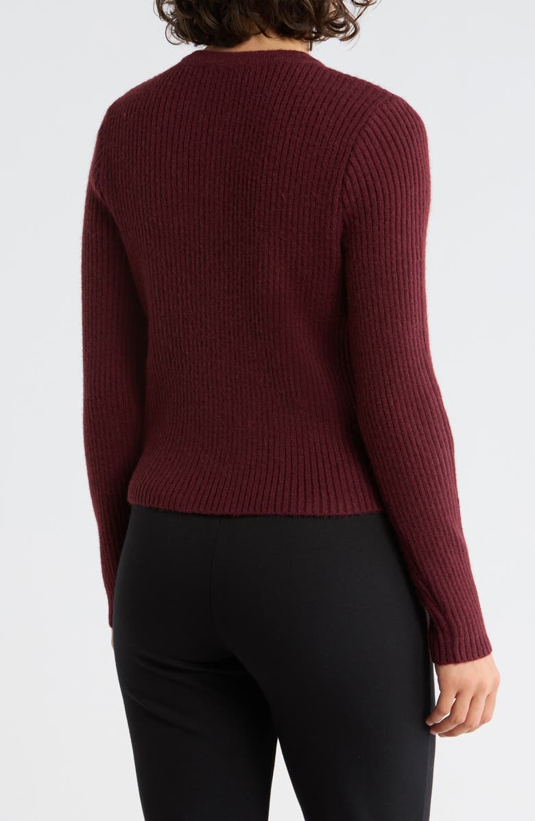 Elodie Cutaway Rib Cardigan, Alternate, color, Burgundy