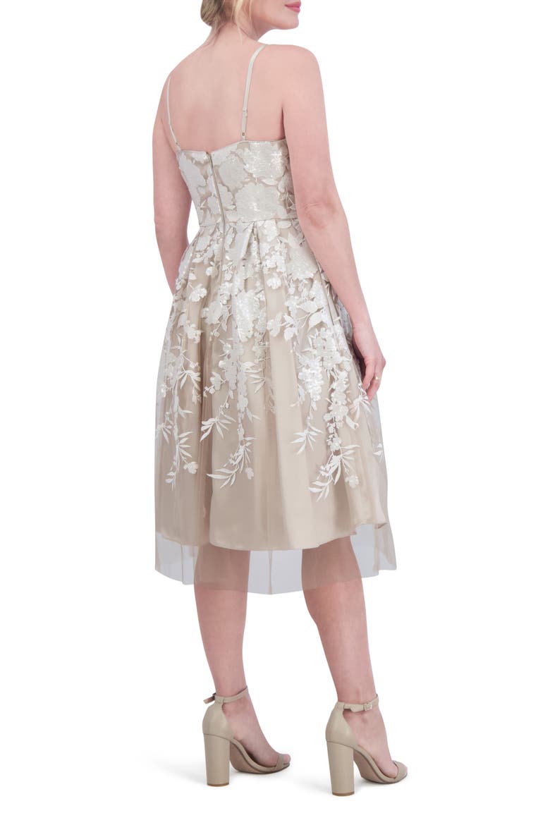 Floral Sequin Pleated Cocktail Dress, Alternate, color, TAUPE