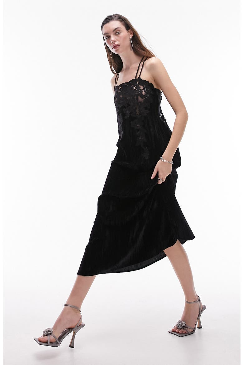 Velvet & Lace Midi Slipdress, Main, color, BLACK