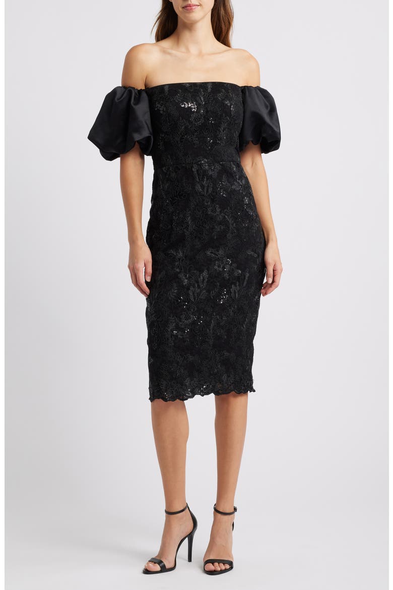 Off the Shoulder Sequin Cocktail Dress, Main, color, BLACK