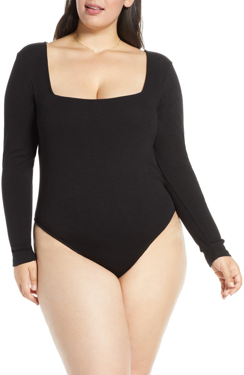 BP. Square Neck Long Sleeve Bodysuit, Alternate, color,