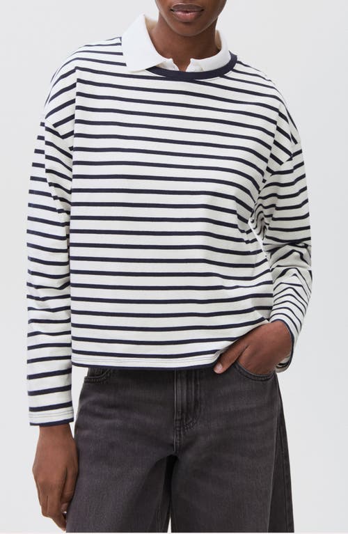 Mango Teen Stripe Long Sleeve Cotton T-shirt In Blue