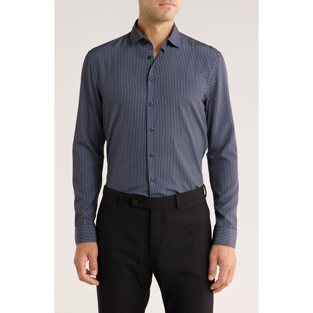 Soul Of London Dot Stretch Button-up Shirt In Blue