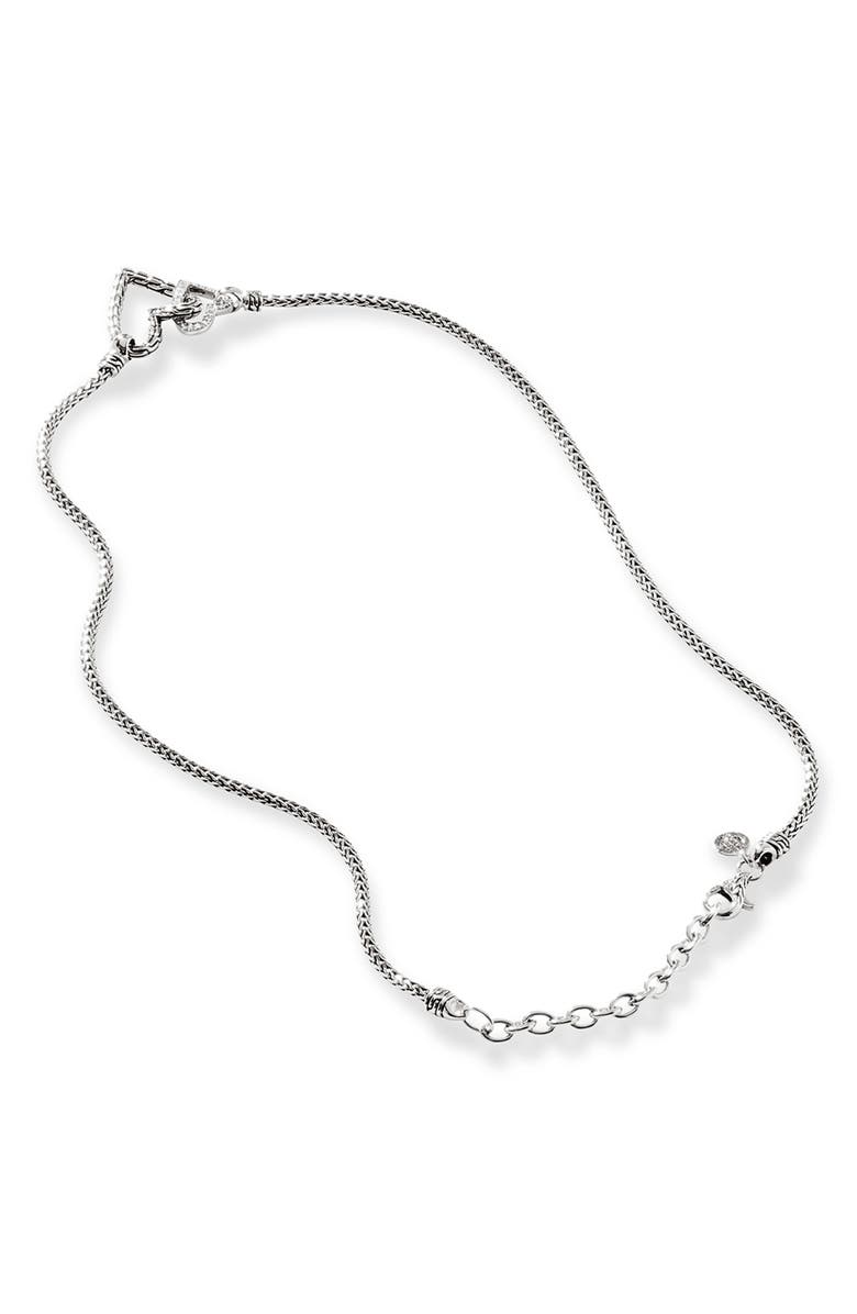 John Hardy Manah Interlocking Pavé Diamond Heart Necklace, Alternate, color, Silver