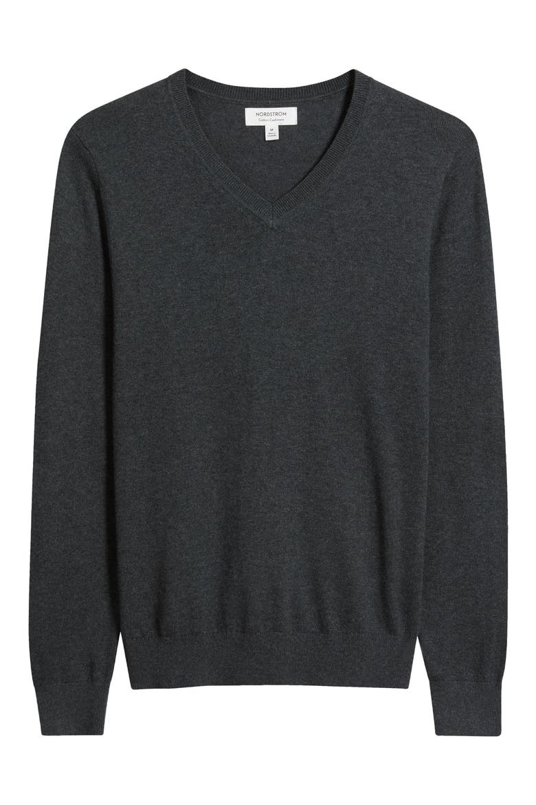 Cotton & Cashmere V-Neck Sweater, Alternate, color, GREY DARK CHARCOAL HEATHER