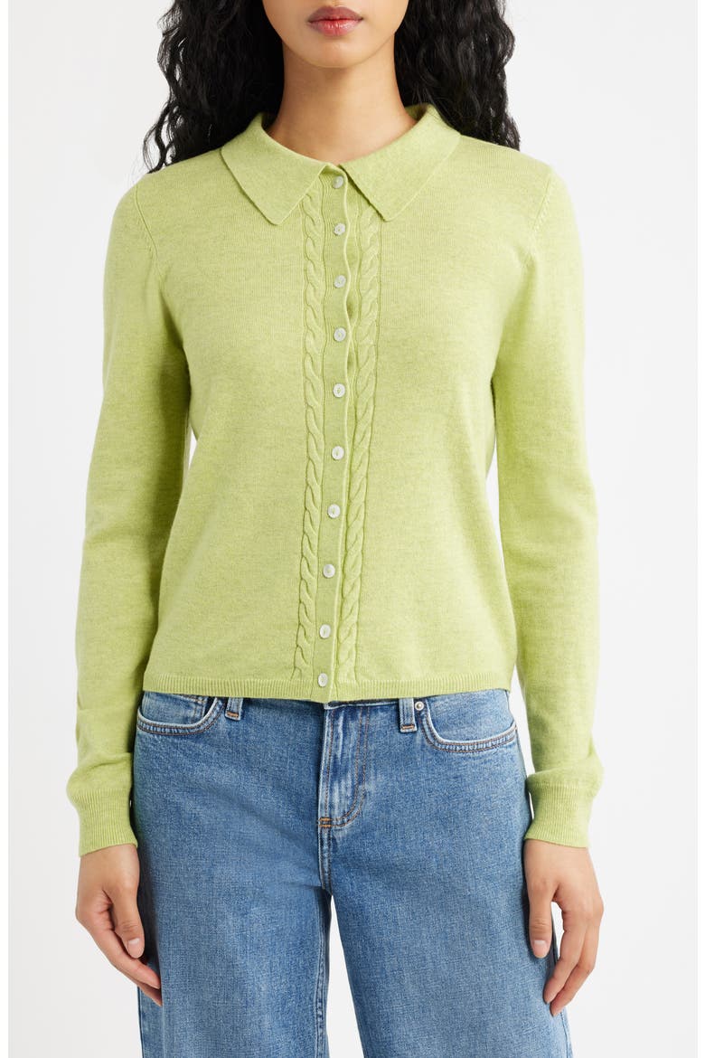 Voula Cable Polo Cardigan, Main, color, LIME