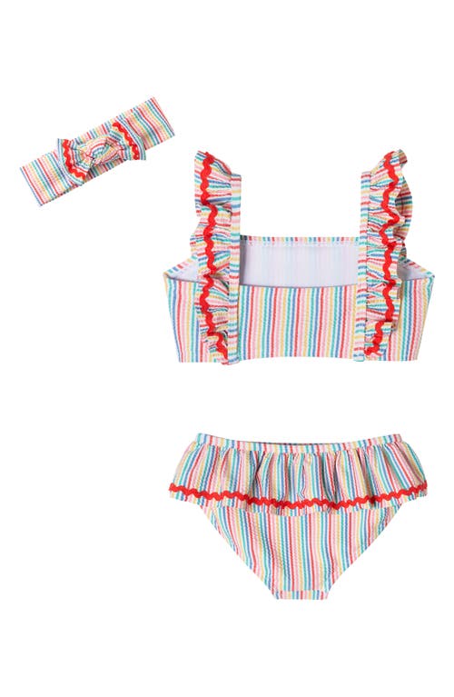 Andy & Evan Kids' Seersucker Two-piece Swimsuit & Headband Set In Rainbow