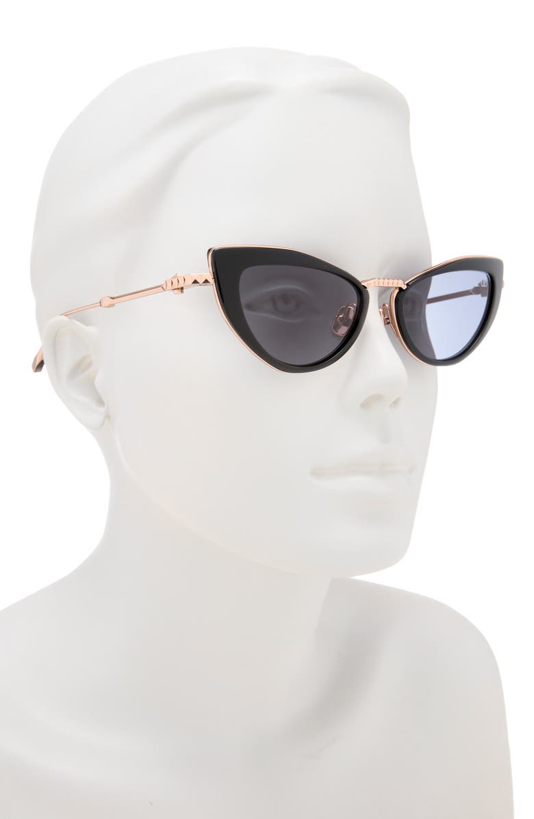Valentino 51mm Polarized Cat Eye Sunglasses, Alternate, color, Black Rose Gold Grey