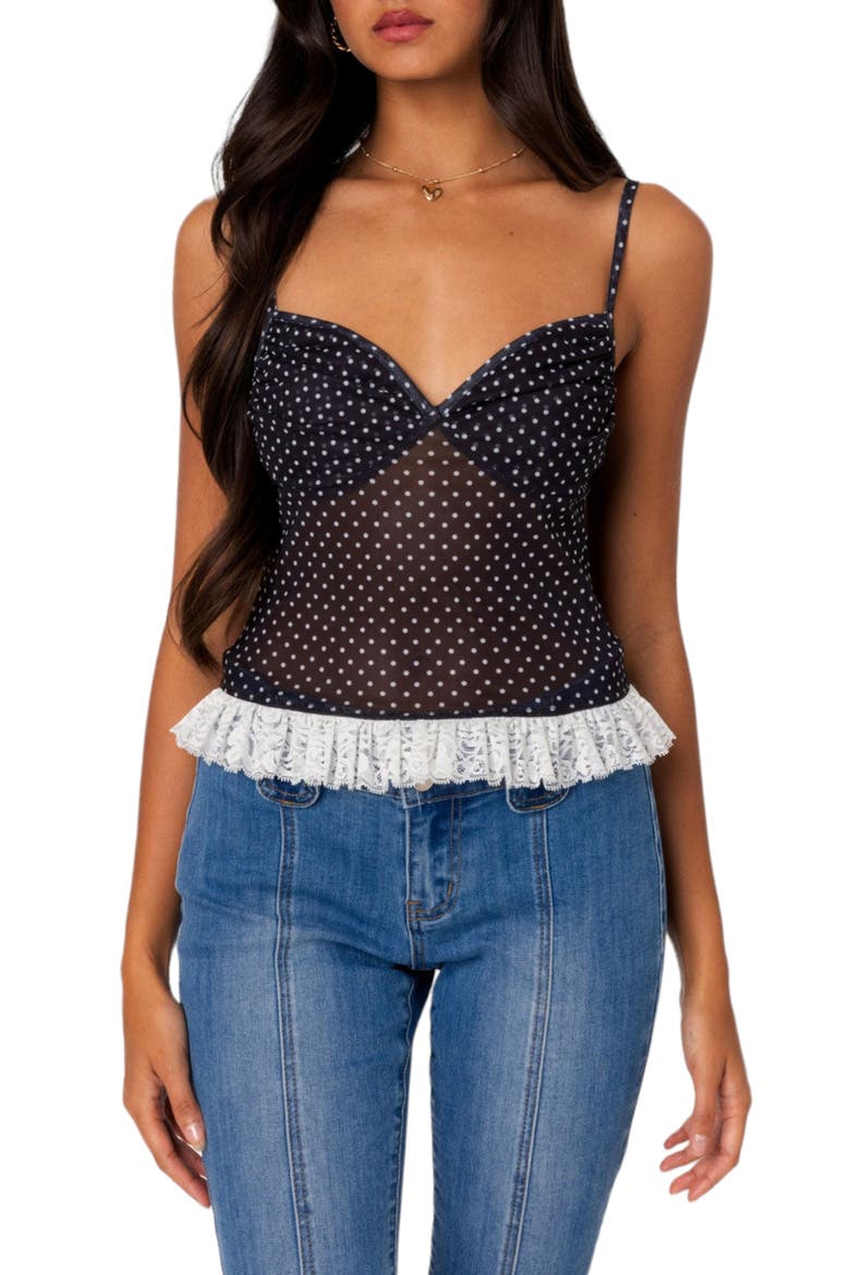 Polka Dot Mesh Camisole, Main, color, BLACK