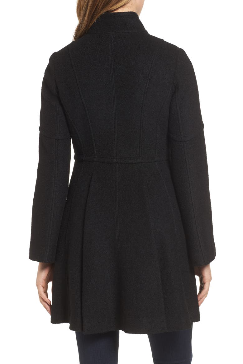 Double Breasted Fit & Flare Coat, Alternate, color, BLACK