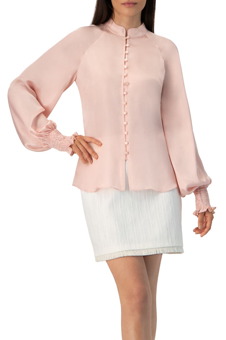 Straight Blouse with Mandarin Collar, Main, color, Dusty Pink