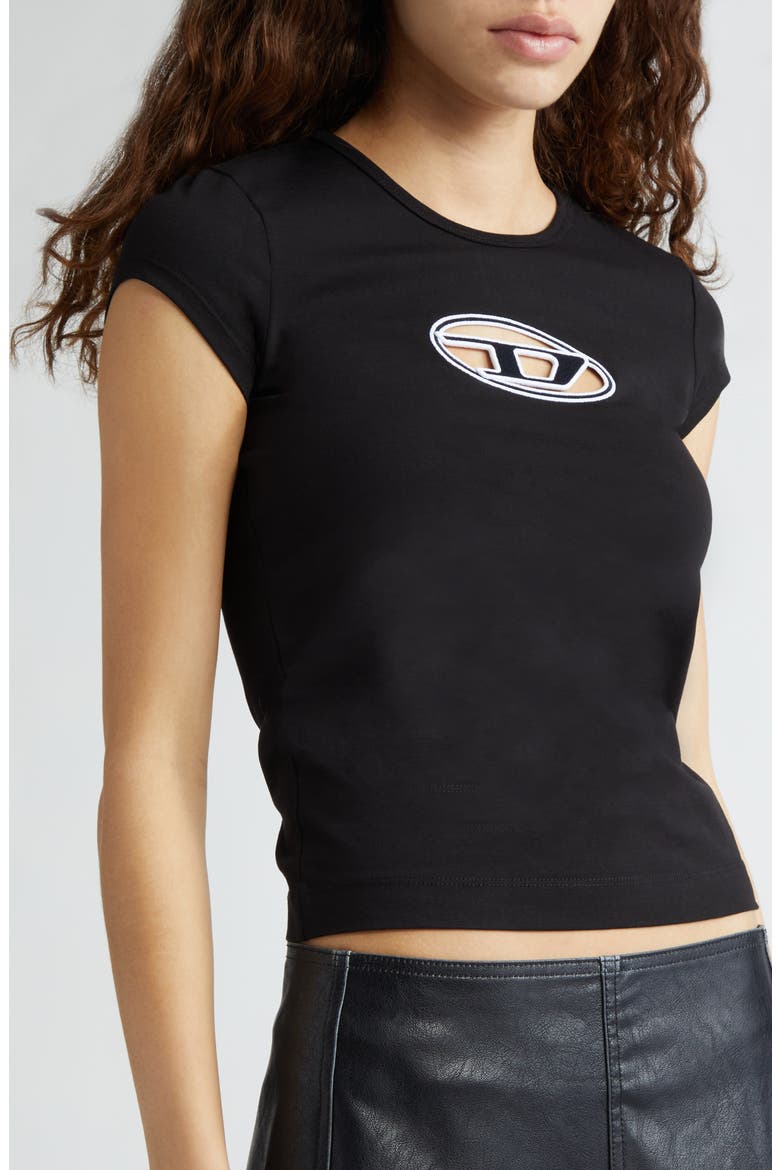 T-Angie Embroidered Logo Cutout T-Shirt, Alternate, color, DEEP/ BLACK