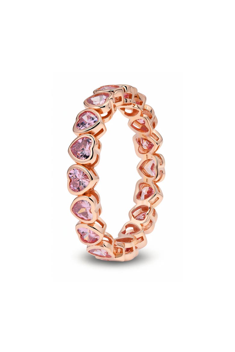 Sterling Silver Bezel Set Heart Cubic Zirconia Eternity Ring, Alternate, color, PINK/ ROSE GOLD