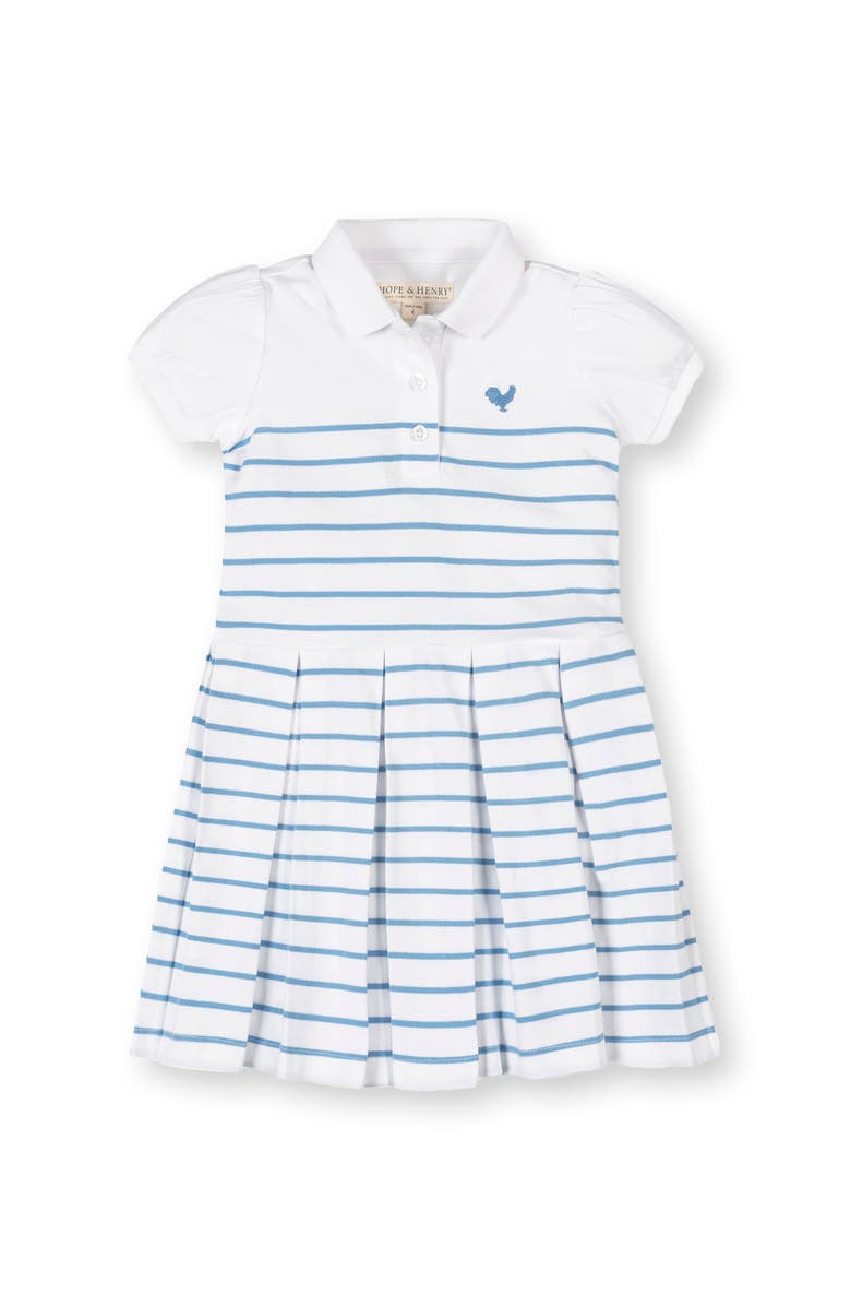 Hope & Henry Kids' Organic Puff Sleeve Pique Polo Dress, Main, color, Bluebell Stripe