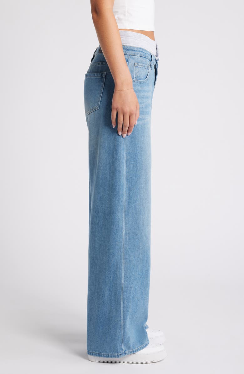 PTCL Super High Waist French Terry Trim Nonstretch Wide Leg Jeans, Alternate, color, 