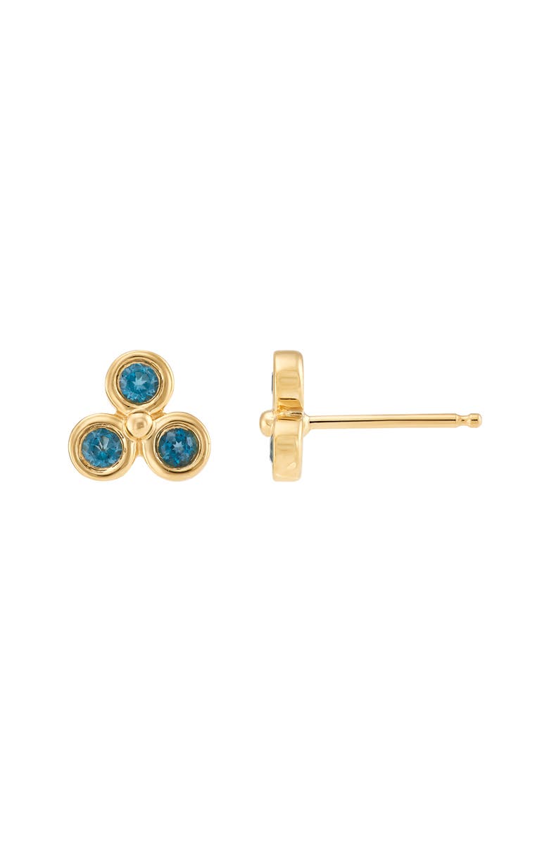 Frankie & Zoe 2mm Bezel London Blue Topaz Trio Stud Earrings, Alternate, color, Yellow Gold