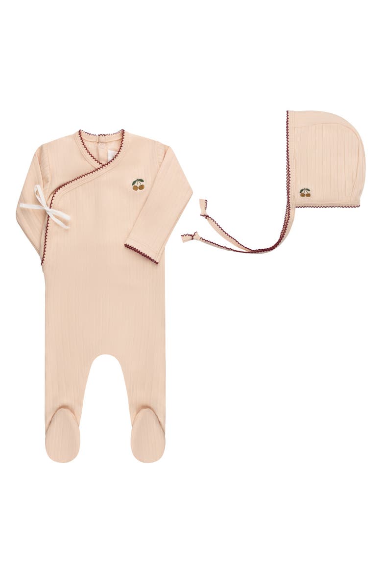 Aurora Classics Embroidered Cherry Collection - Footie + Bonnet, Main, color, Pink