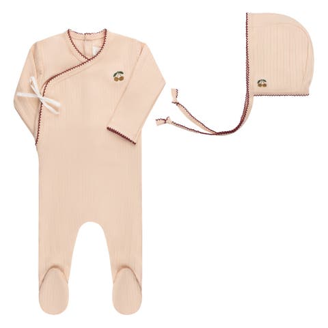 Aurora Classics Embroidered Cherry Collection - Footie + Bonnet
