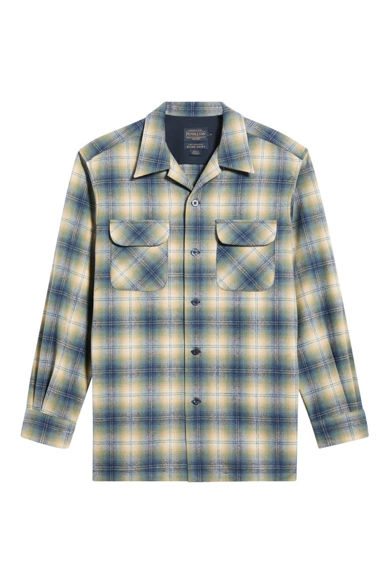 Board Plaid Wool Flannel Button-Up Overshirt, Alternate, color, BLUE/ GREEN OMBRE
