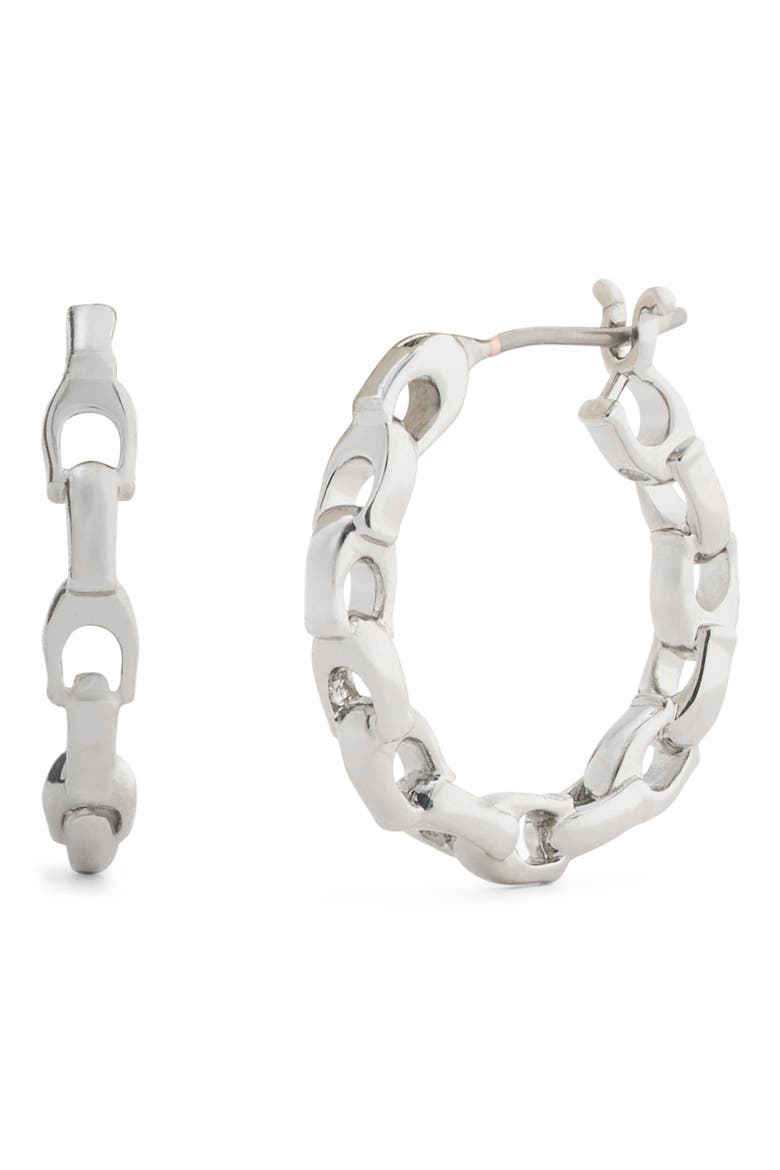 Signature C Small Hoop Earrings, Main, color, RHODIUM