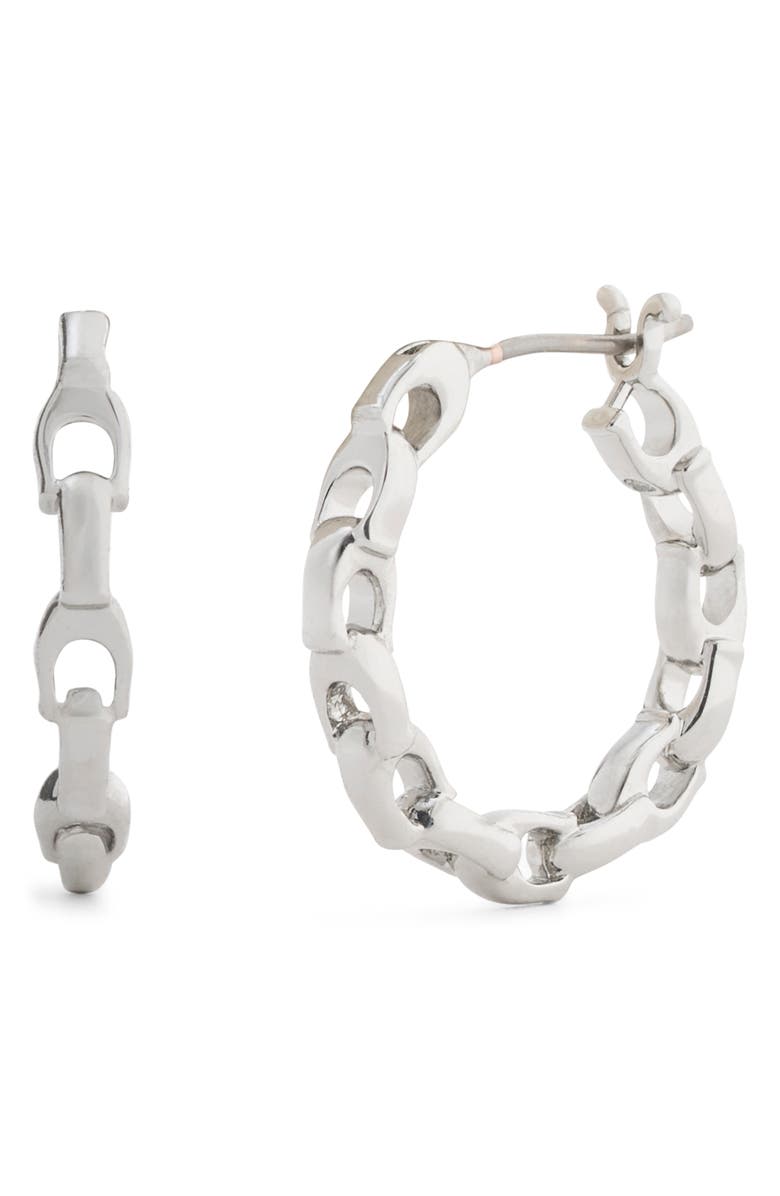COACH Signature C Small Hoop Earrings, Main, color, Rhodium