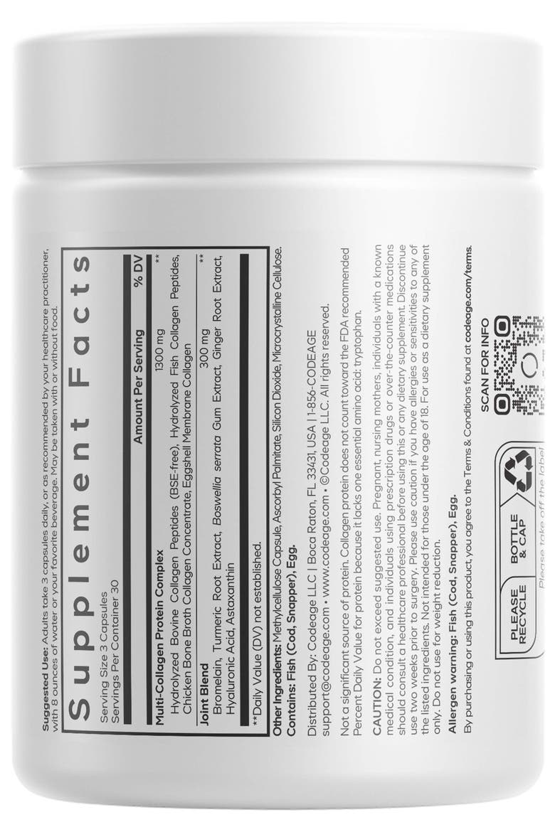 Multi Collagen Protein + Joint Blend Supplement, Alternate, color, White