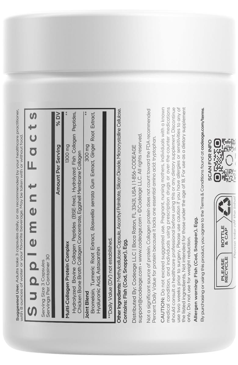 Codeage Multi Collagen Protein + Joint Blend Supplement, Alternate, color, White