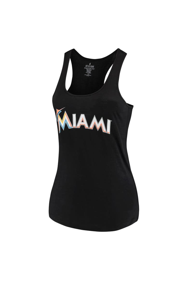Women's Soft as a Grape Black Miami Marlins Plus Size Swing for the Fences Racerback Tank Top, Alternate, color, Black