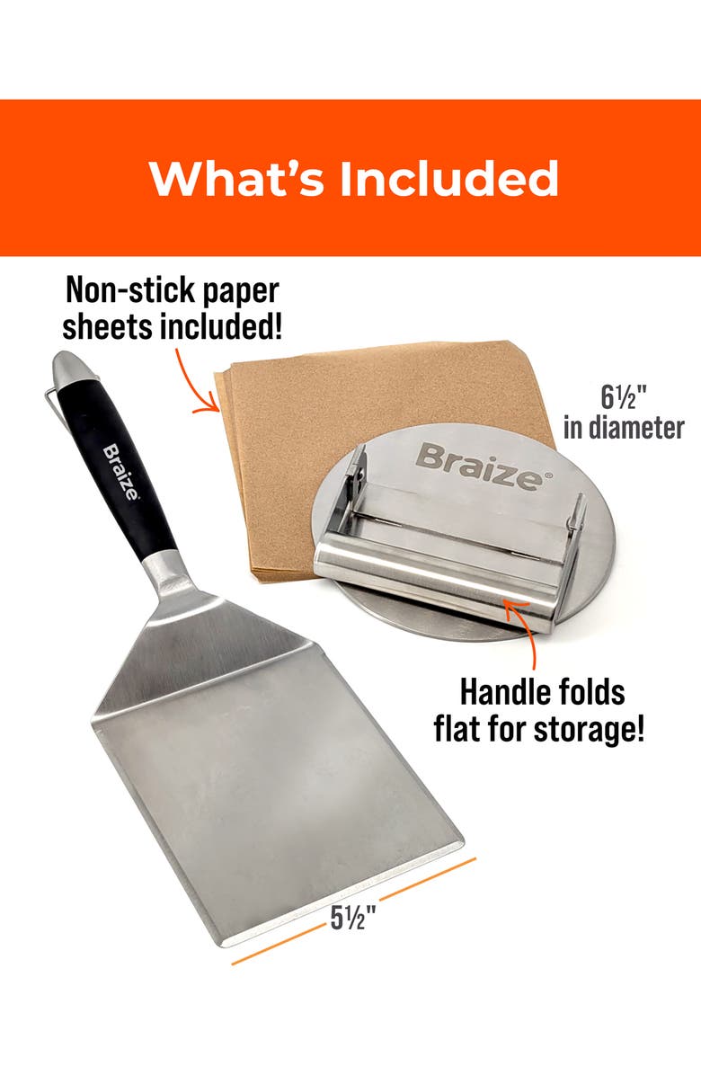Braize Smash Burger Press Kit, Alternate, color, Stainless Steel