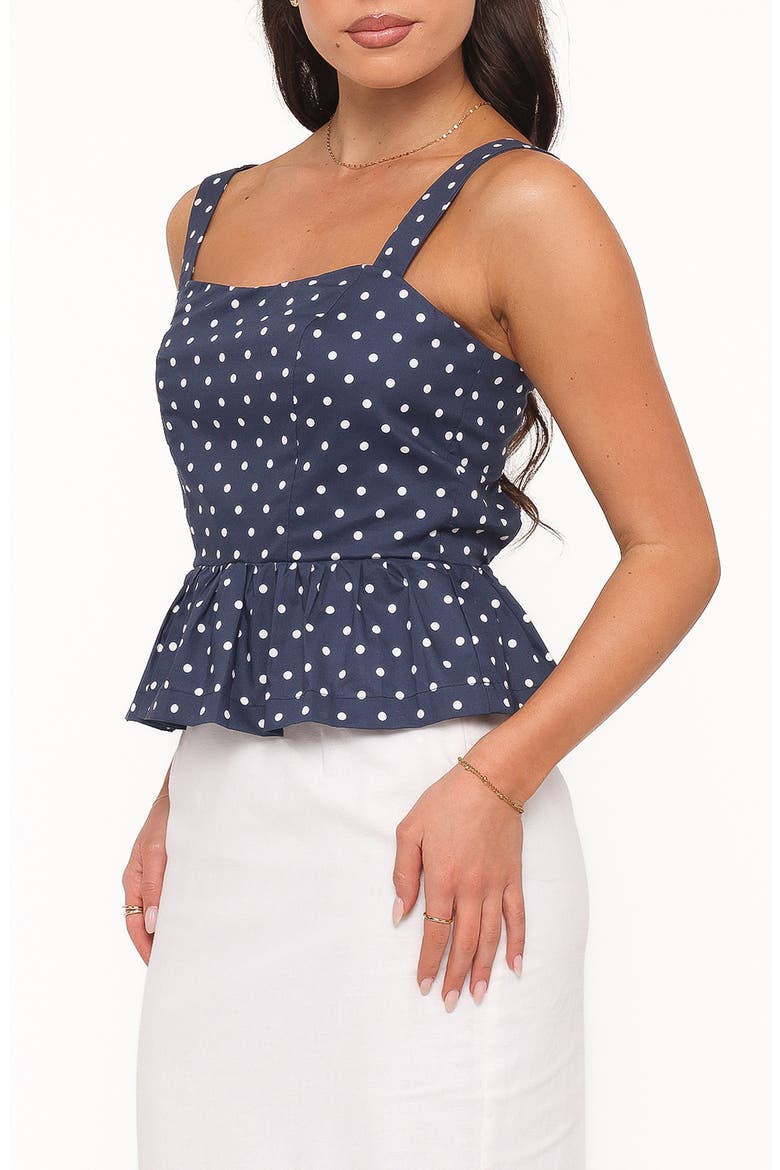 Paula Dot Ruffle Sleeveless Top, Alternate, color, NAVY