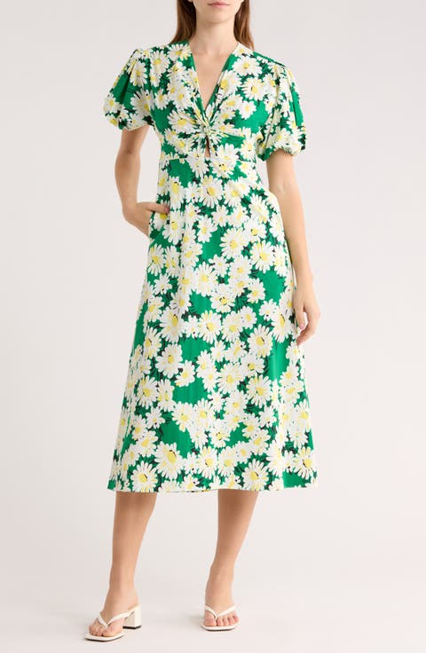 Majorie Floral Short Sleeve Cotton Blend Midi Dress