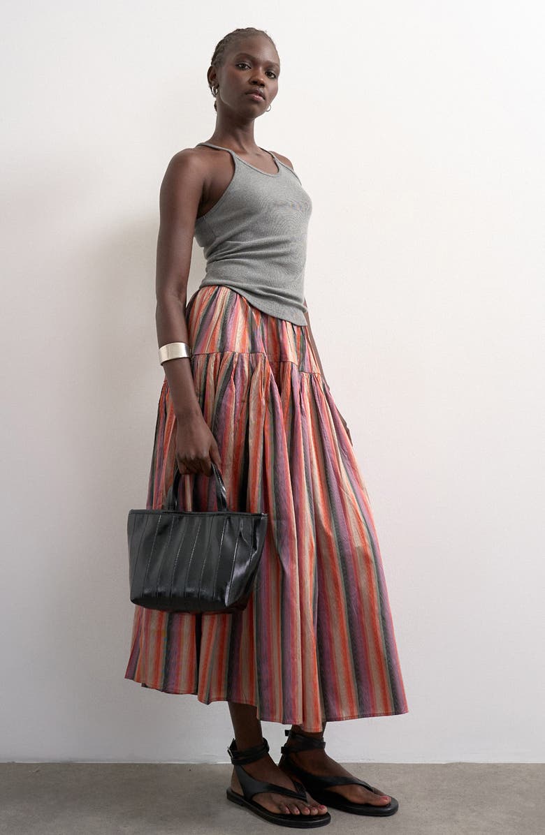 Topshop Striped Taffeta Skirt, Alternate, color, Pink Multi