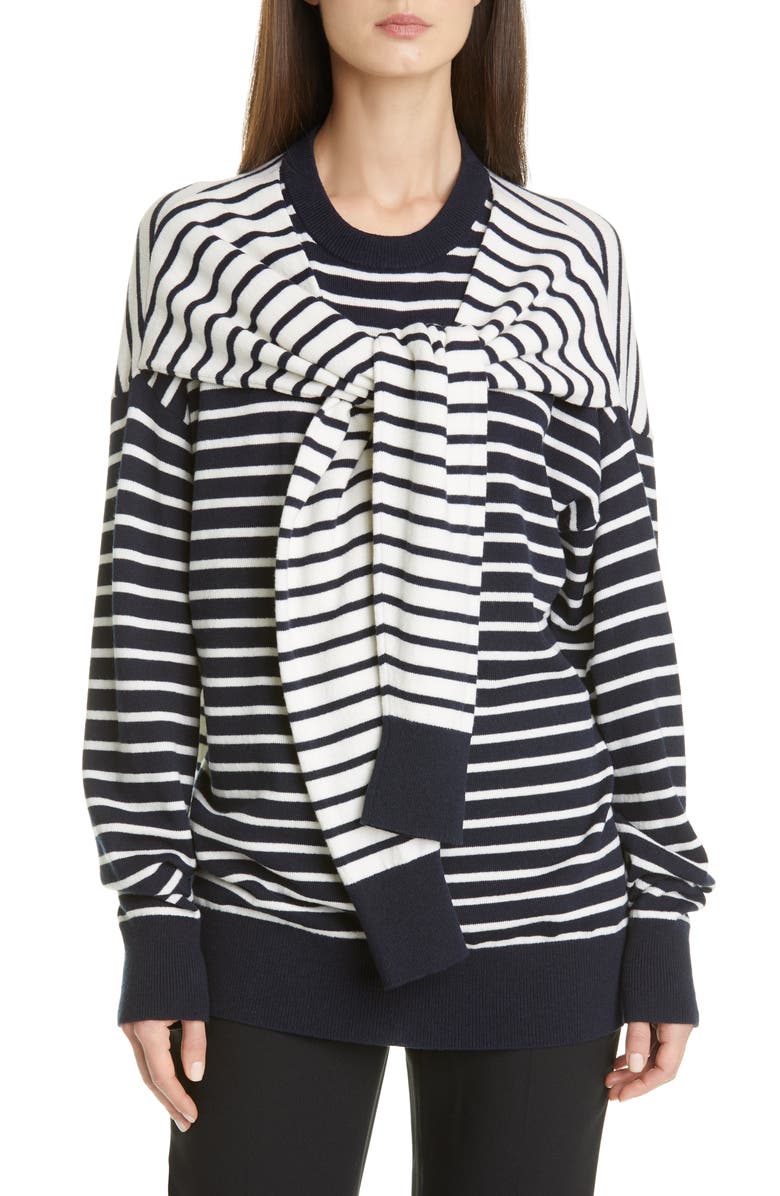 Michael Kors Collection Sleeve Detail Stripe Cashmere Sweater, Main, color, 