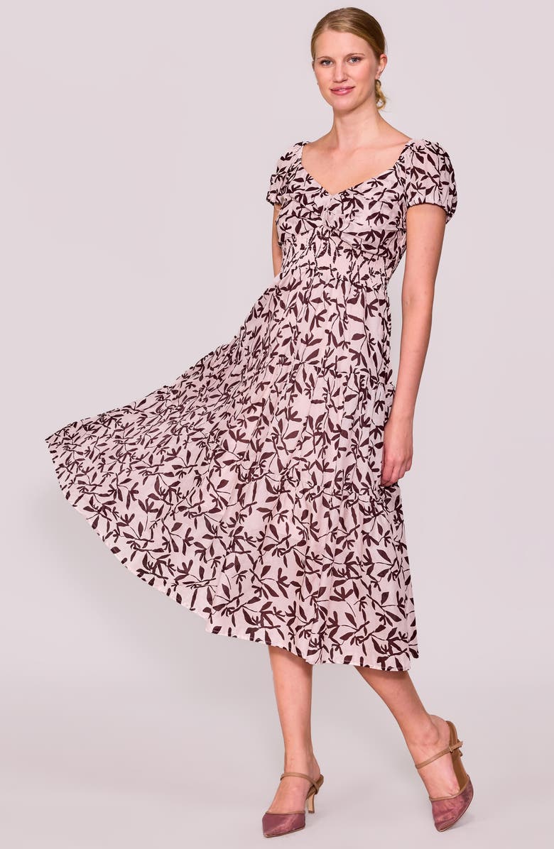 MELLODAY Ditsy Print Midi Dress, Alternate, color, Maroon Mauve
